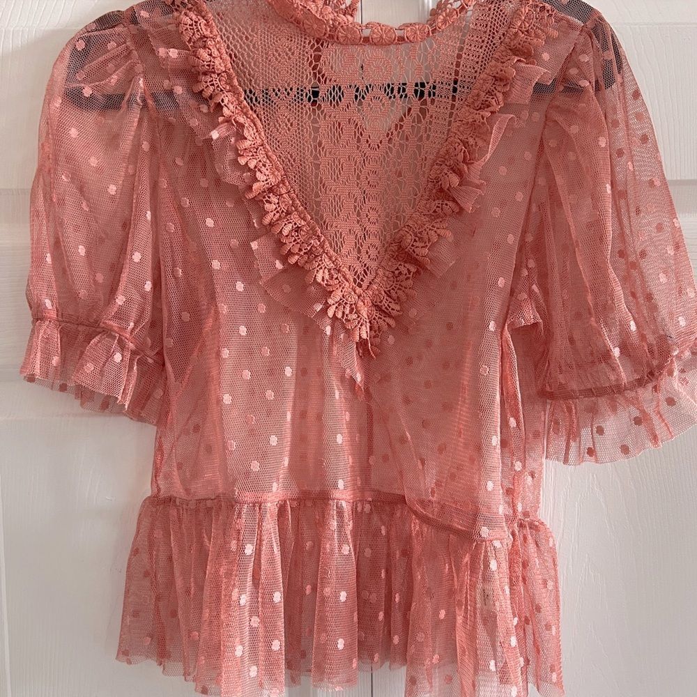 Blashe romantic victorian sheer polka dot ruffles Size Large